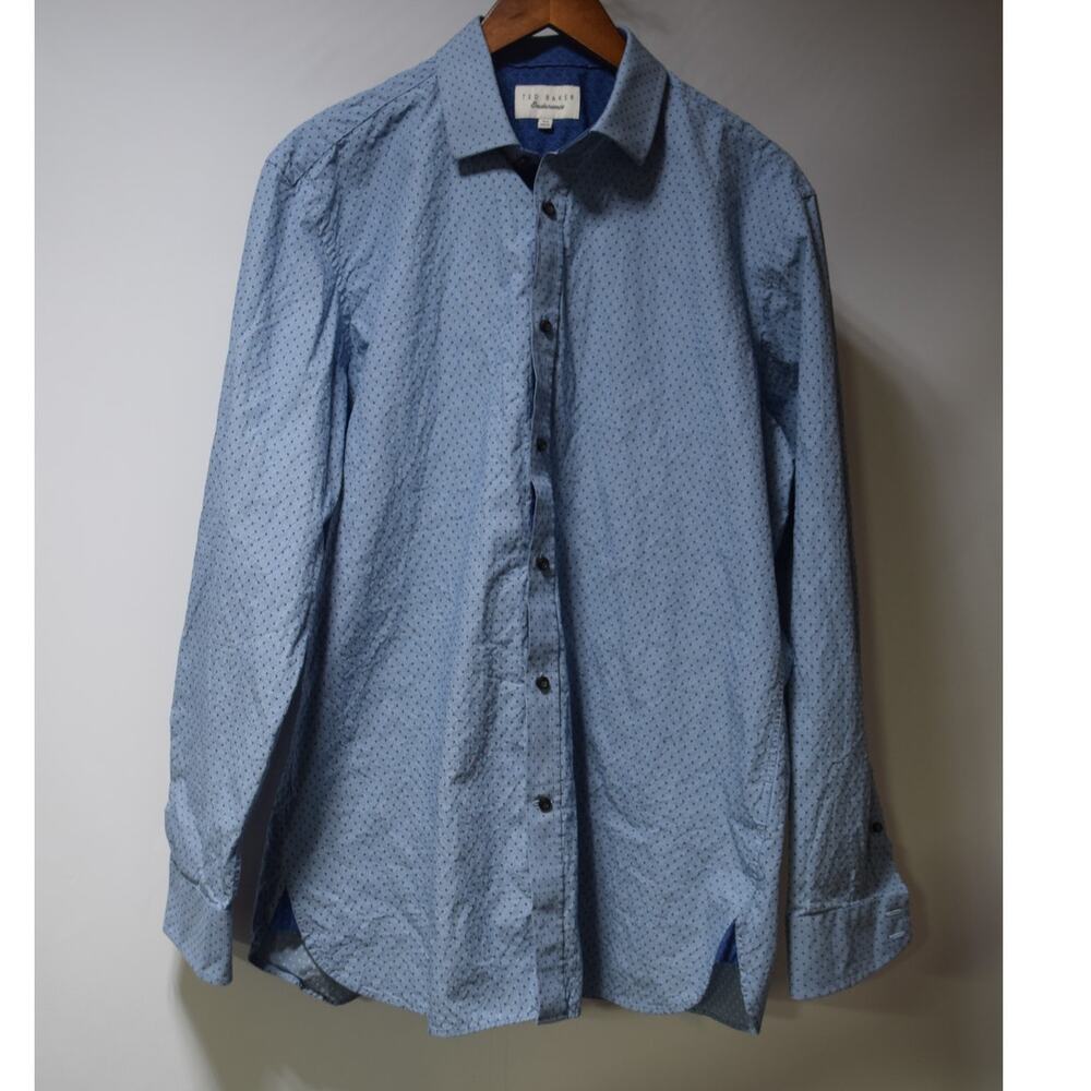 Ted Baker Endurance Men’s Blue Geometric Print Long Sleeve Button-Up Dress Shirt
